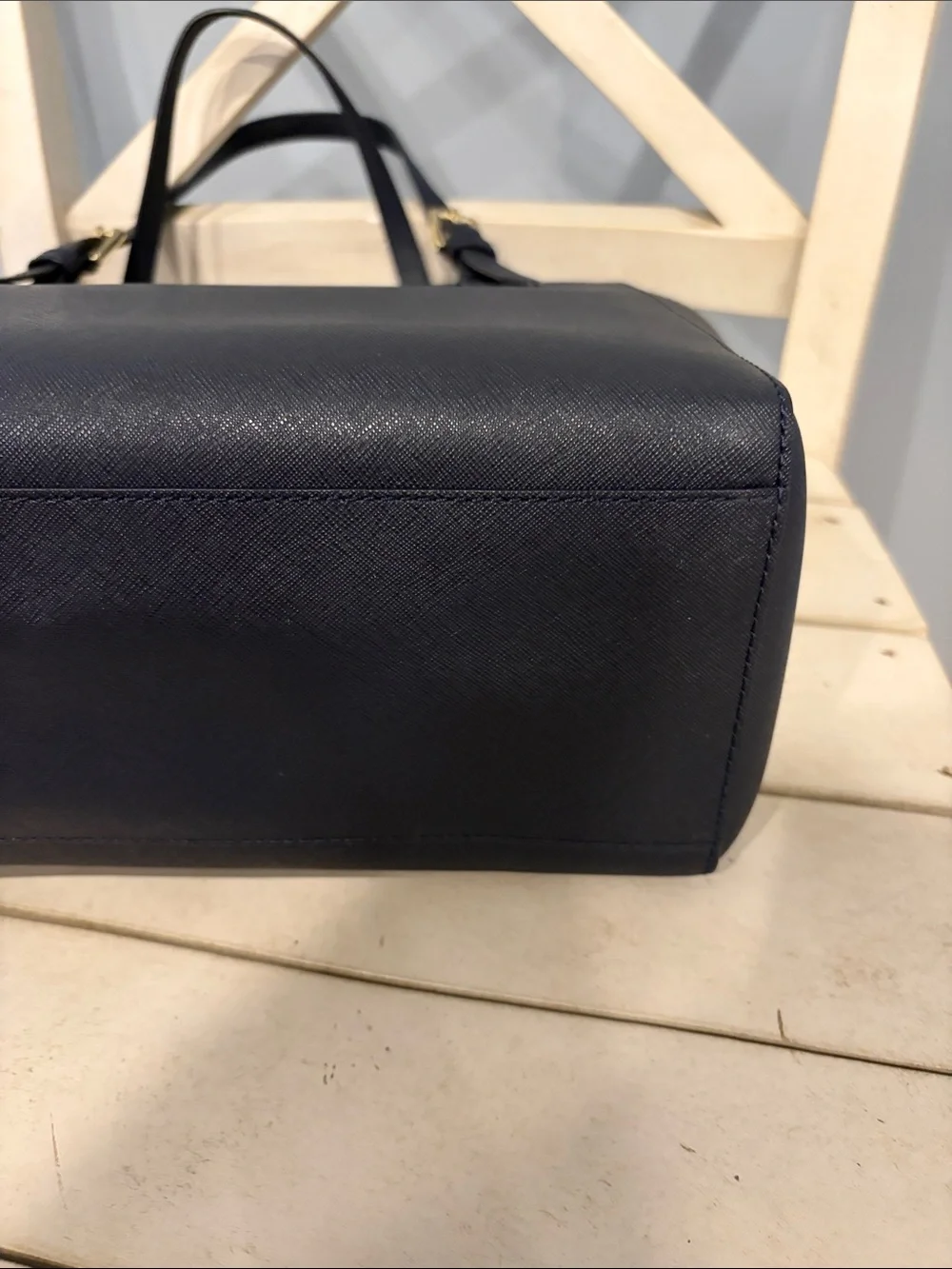 Tory Burch Navy Blue Leather Tote Bag